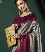 Grey silk blend woven saree