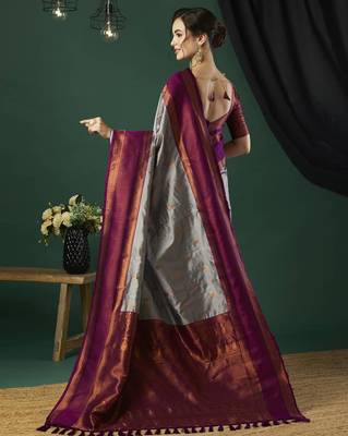 Grey silk blend woven saree 2