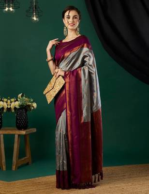 Grey silk blend woven saree 3
