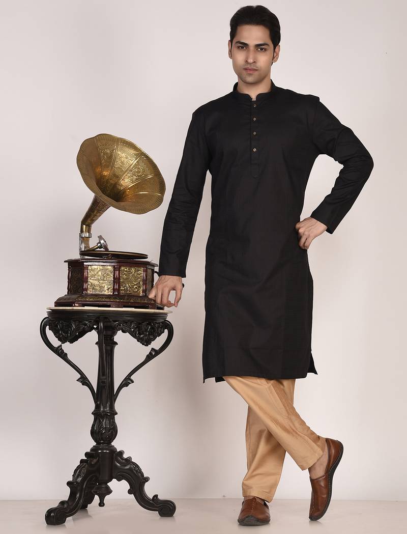 Men's self embossed designer cotton kurta