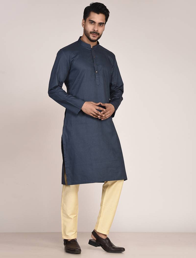 Men's self embossed designer cotton kurta