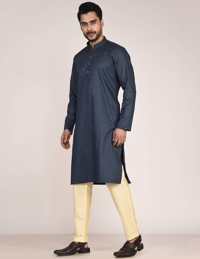 Men's self embossed designer cotton kurta