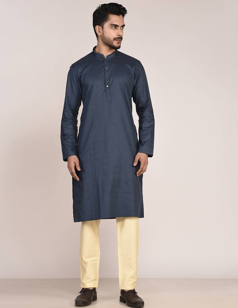 Men's self embossed designer cotton kurta