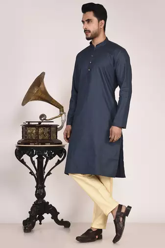 Men's self embossed designer cotton kurta
