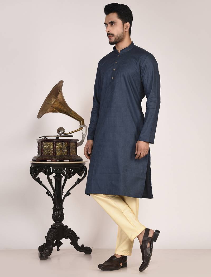 Men's self embossed designer cotton kurta