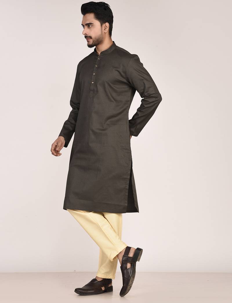 Men's self embossed designer cotton kurta