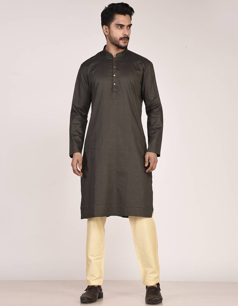 Men's self embossed designer cotton kurta