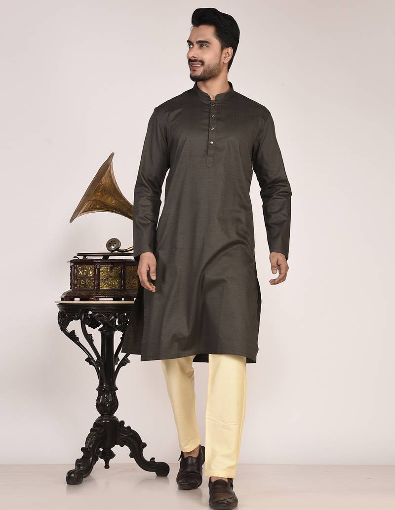 Men's self embossed designer cotton kurta