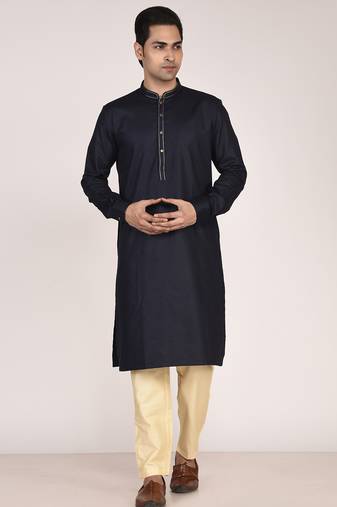 Men's solid mandarin collar cotton kurta