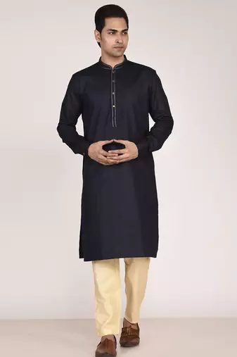 Men's solid mandarin collar cotton kurta