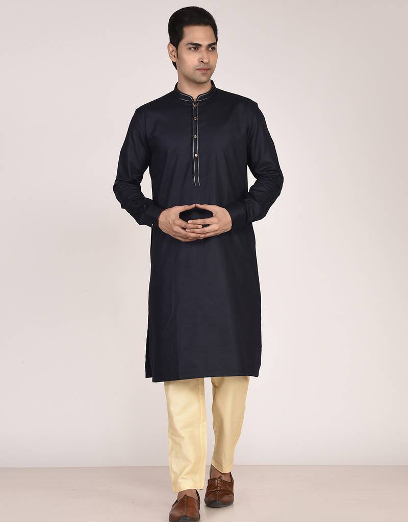 Men's solid mandarin collar cotton kurta