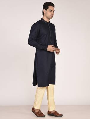 Men's solid mandarin collar cotton kurta 2
