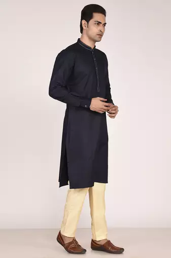 Men's solid mandarin collar cotton kurta