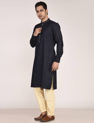 Men's solid mandarin collar cotton kurta 3