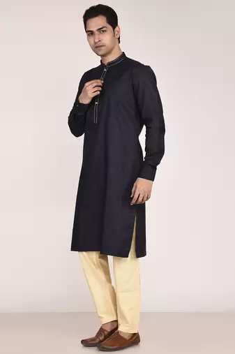 Men's solid mandarin collar cotton kurta