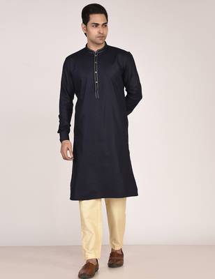 Men's solid mandarin collar cotton kurta 4