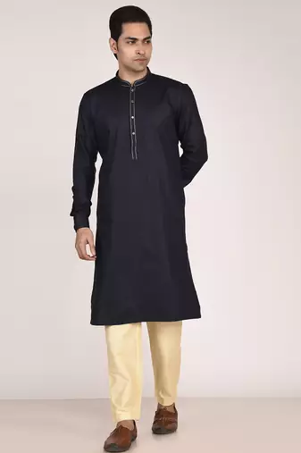 Men's solid mandarin collar cotton kurta