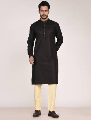 Men's solid mandarin collar cotton kurta 1