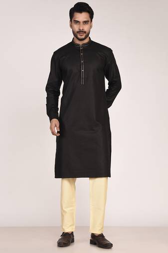 Men's solid mandarin collar cotton kurta