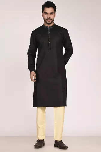 Men's solid mandarin collar cotton kurta