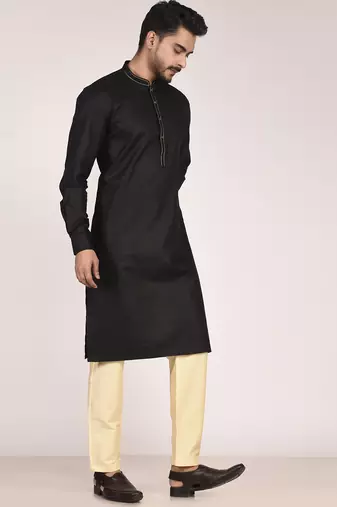Men's solid mandarin collar cotton kurta