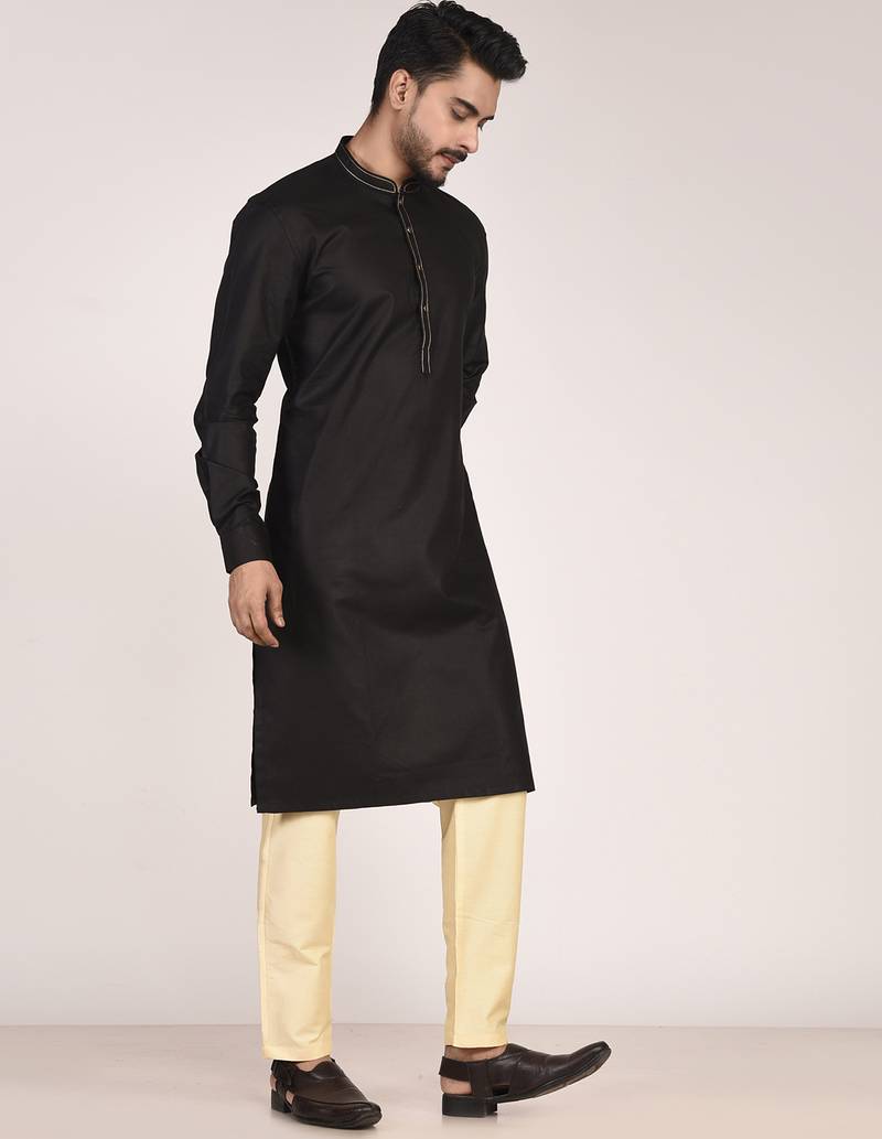 Men's solid mandarin collar cotton kurta