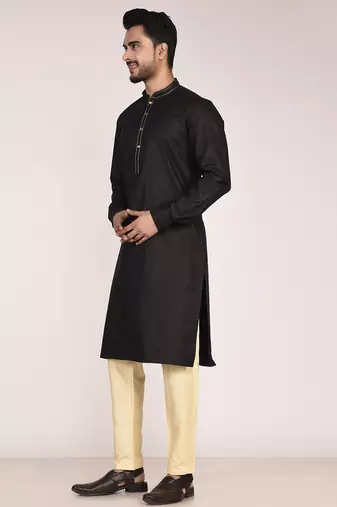 Men's solid mandarin collar cotton kurta