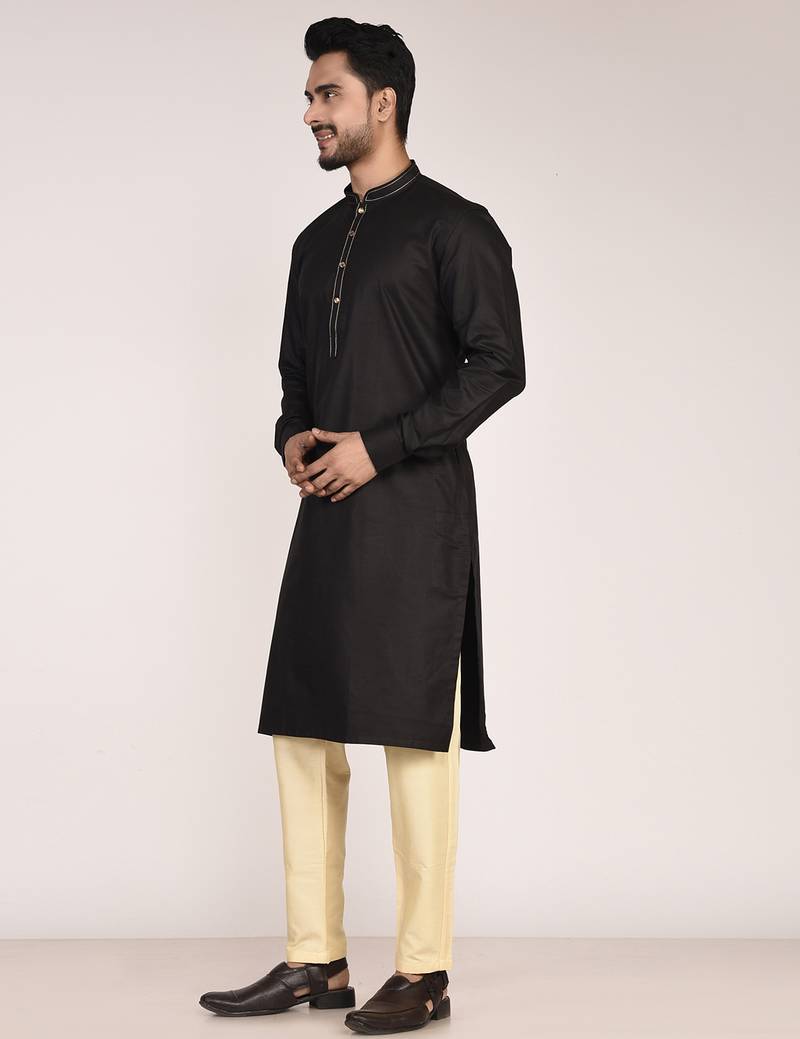 Men's solid mandarin collar cotton kurta