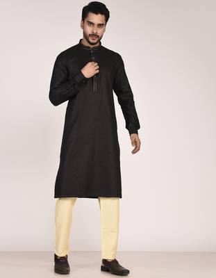 Men's solid mandarin collar cotton kurta 4