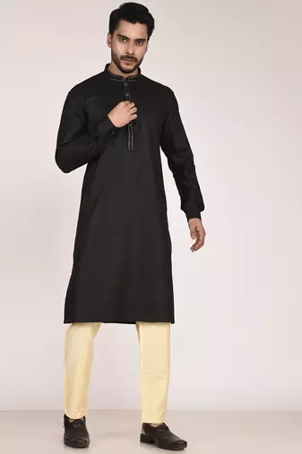Men's solid mandarin collar cotton kurta