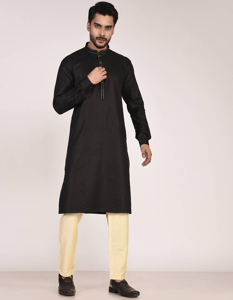 Men's solid mandarin collar cotton kurta
