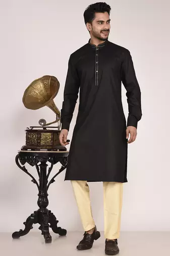 Men's solid mandarin collar cotton kurta