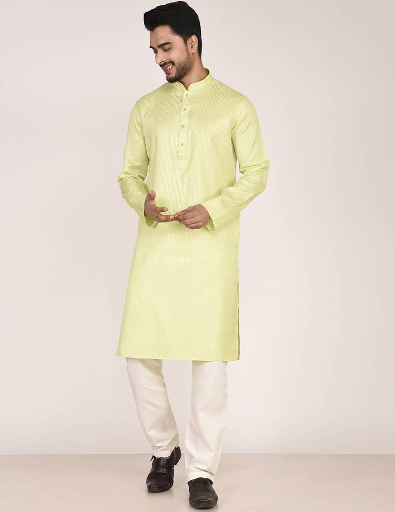 Men's self embossed cotton straight kurta