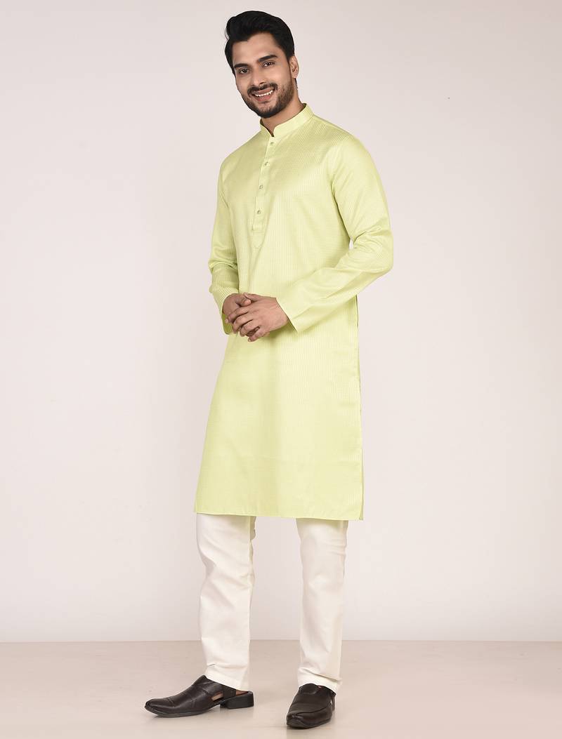 Men's self embossed cotton straight kurta