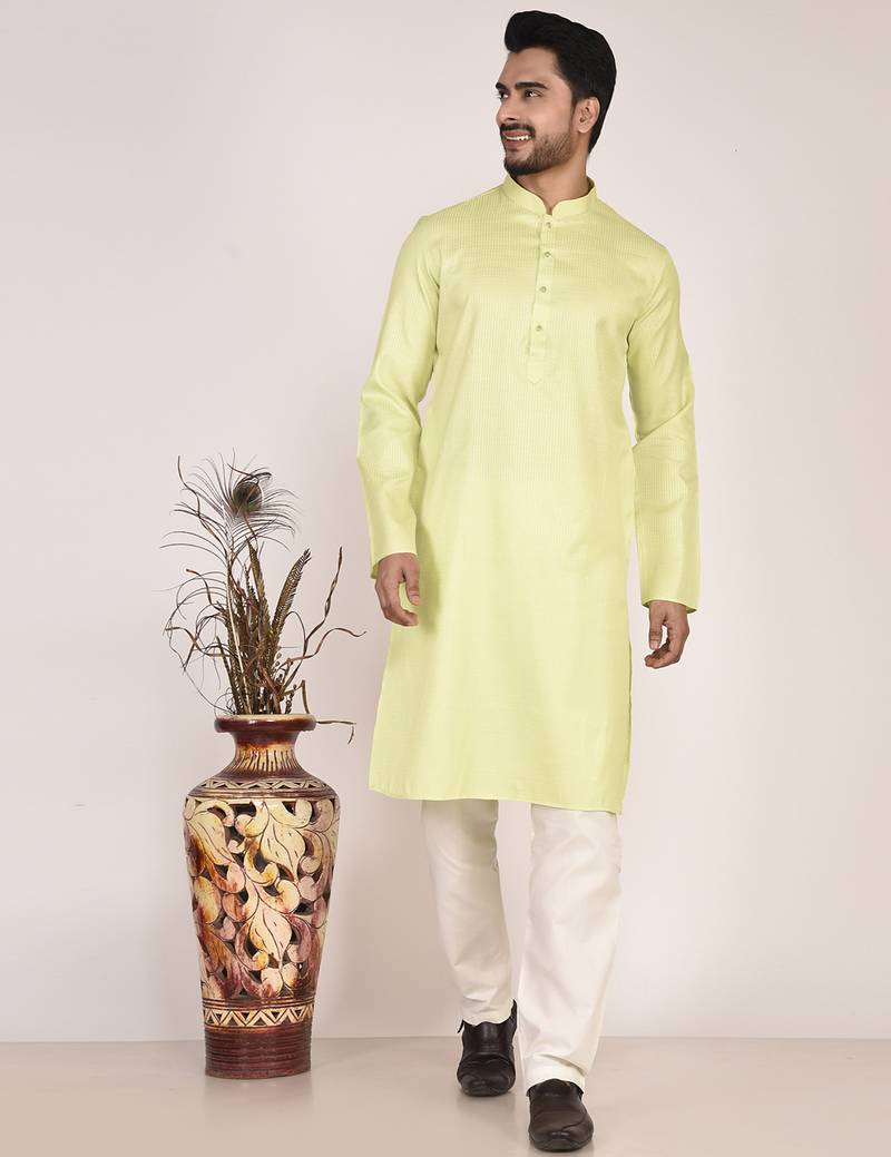 Men's self embossed cotton straight kurta