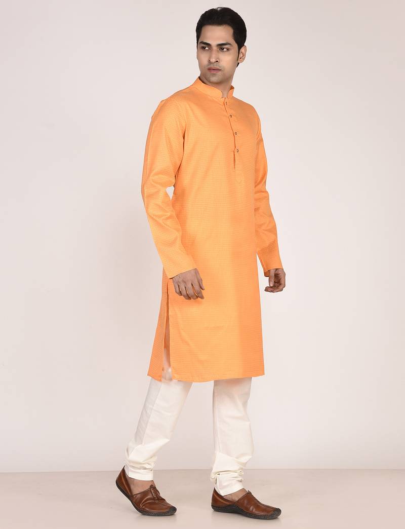 Men's self embossed cotton straight kurta