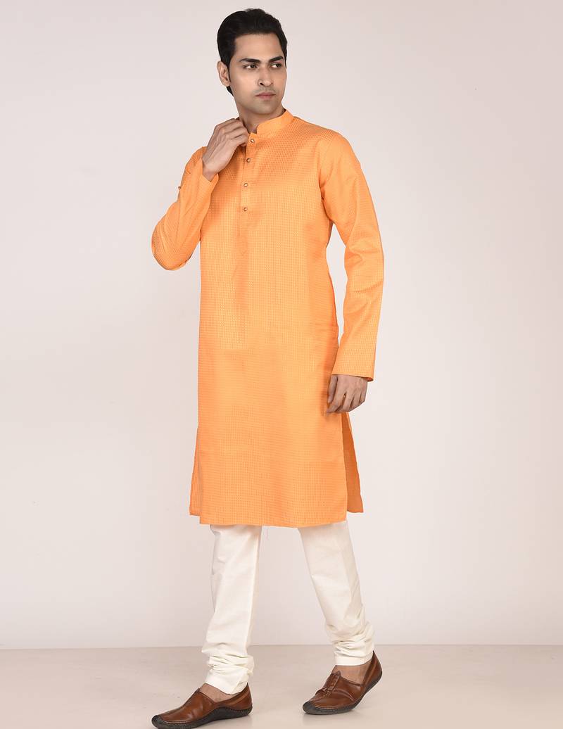 Men's self embossed cotton straight kurta