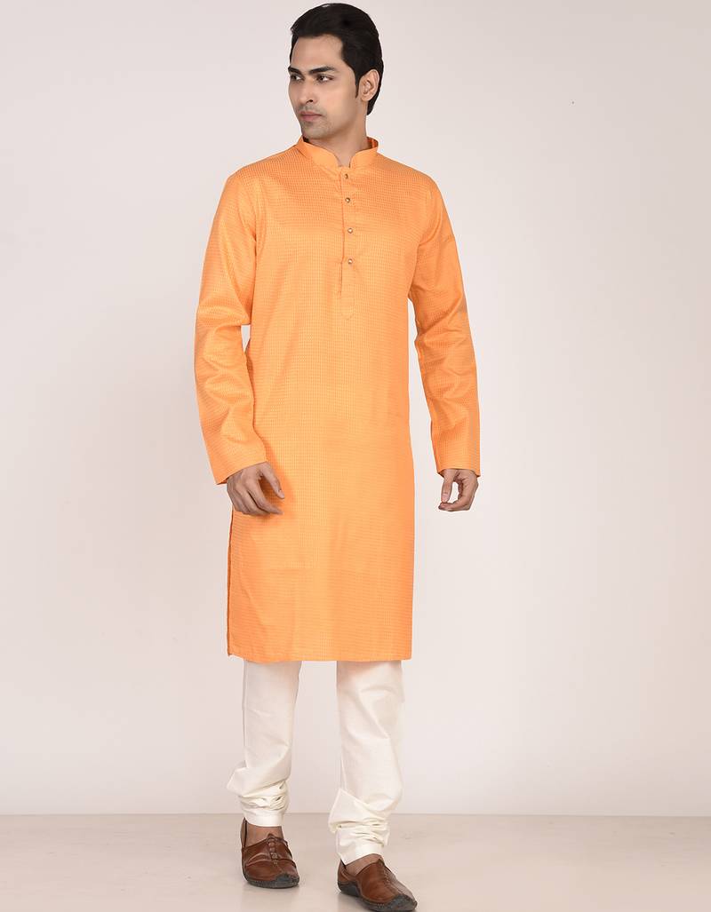 Men's self embossed cotton straight kurta