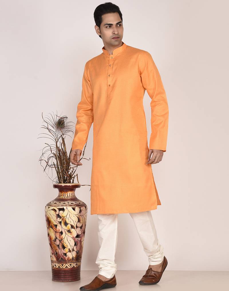 Men's self embossed cotton straight kurta
