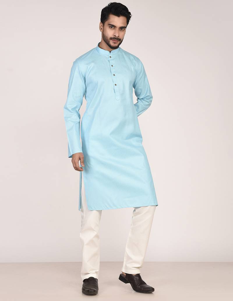 Men's self embossed cotton straight kurta
