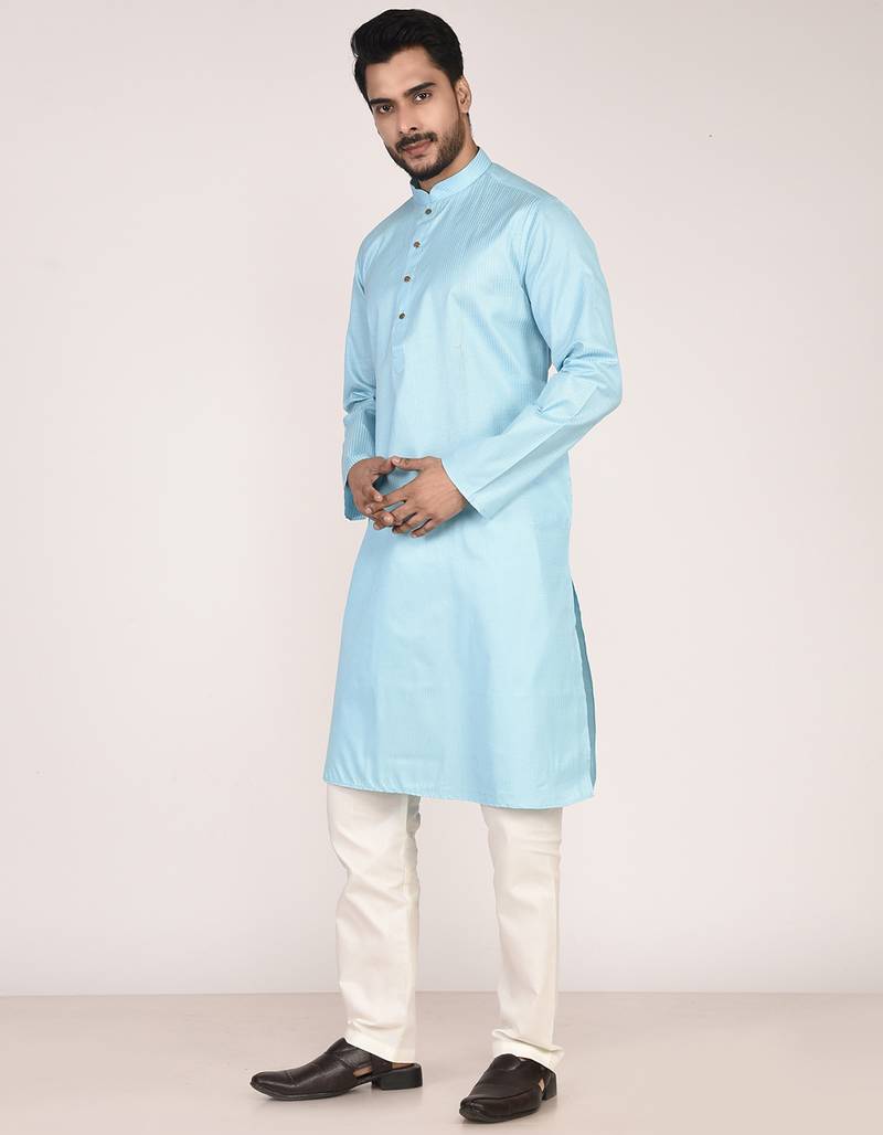 Men's self embossed cotton straight kurta
