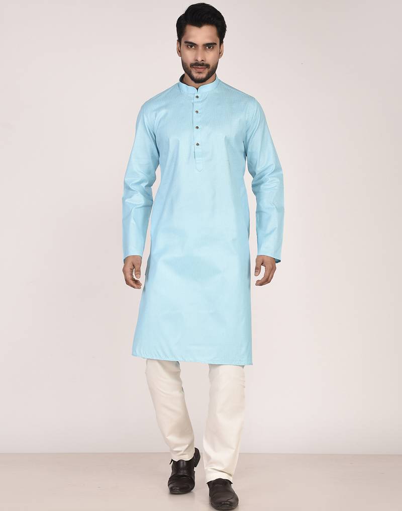 Men's self embossed cotton straight kurta