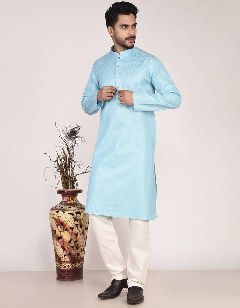 Men's self embossed cotton straight kurta
