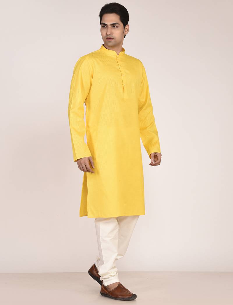 Men's self embossed cotton straight kurta
