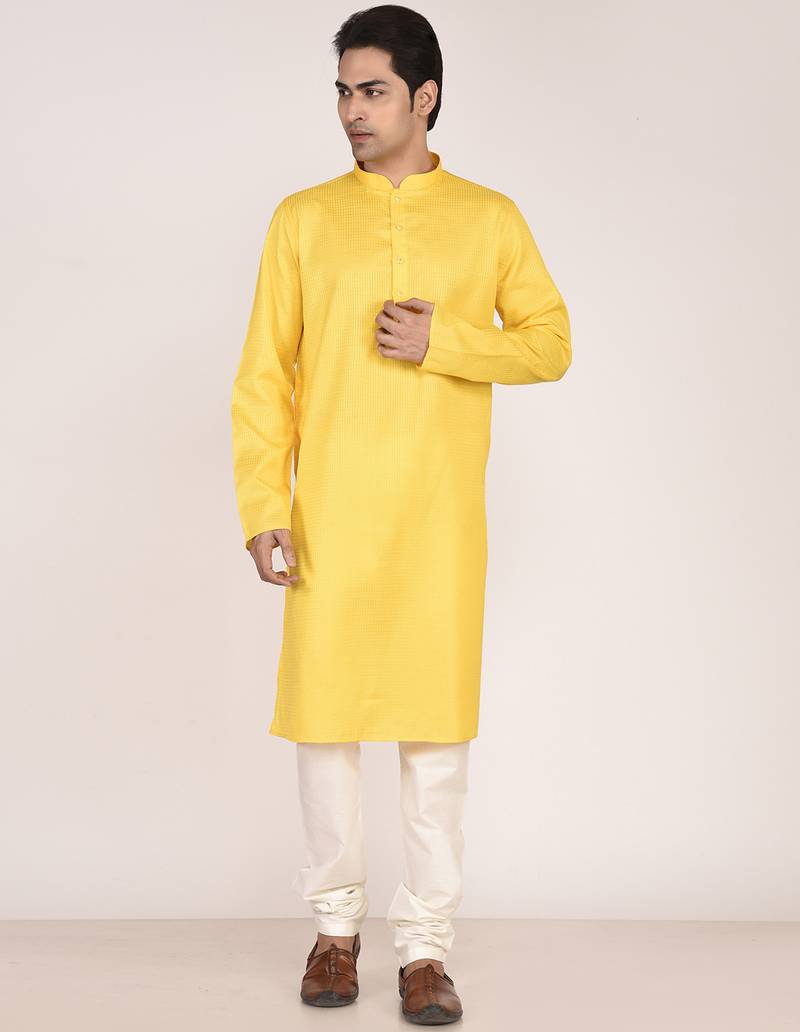 Men's self embossed cotton straight kurta