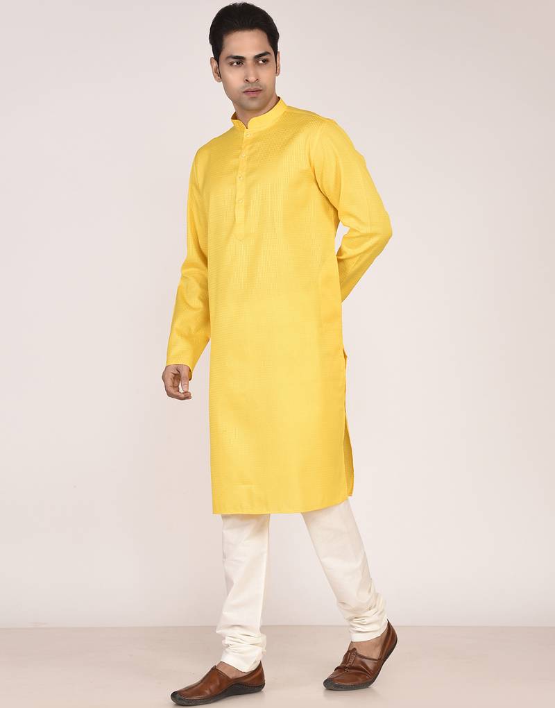 Men's self embossed cotton straight kurta