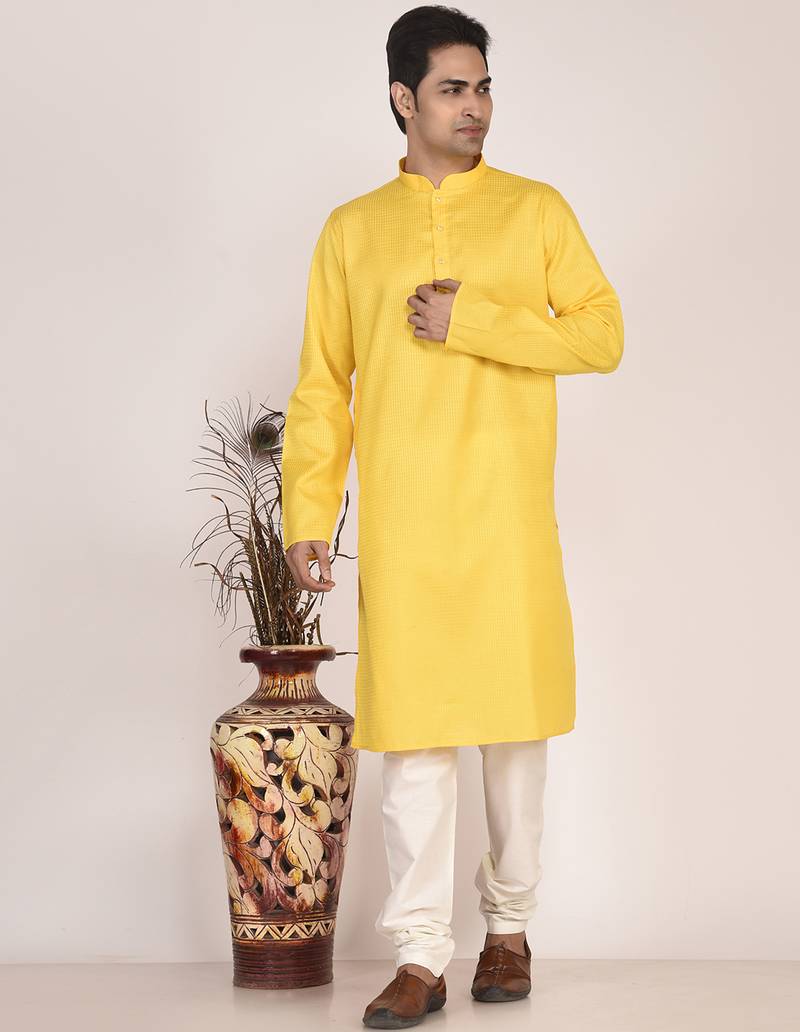 Men's self embossed cotton straight kurta