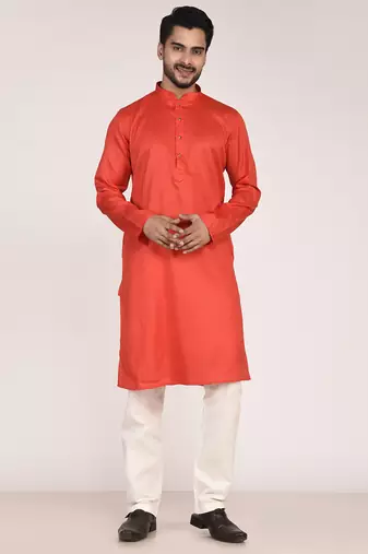 Men's self embossed cotton straight kurta