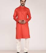Men's self embossed cotton straight kurta