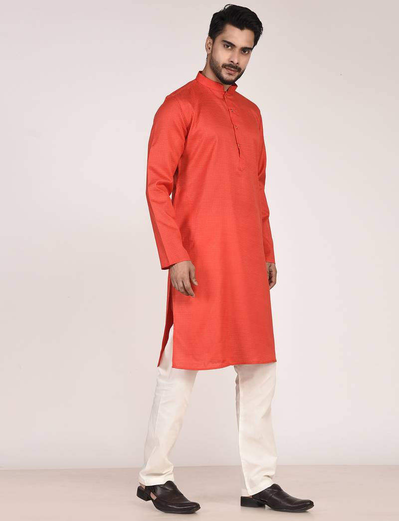 Men's self embossed cotton straight kurta